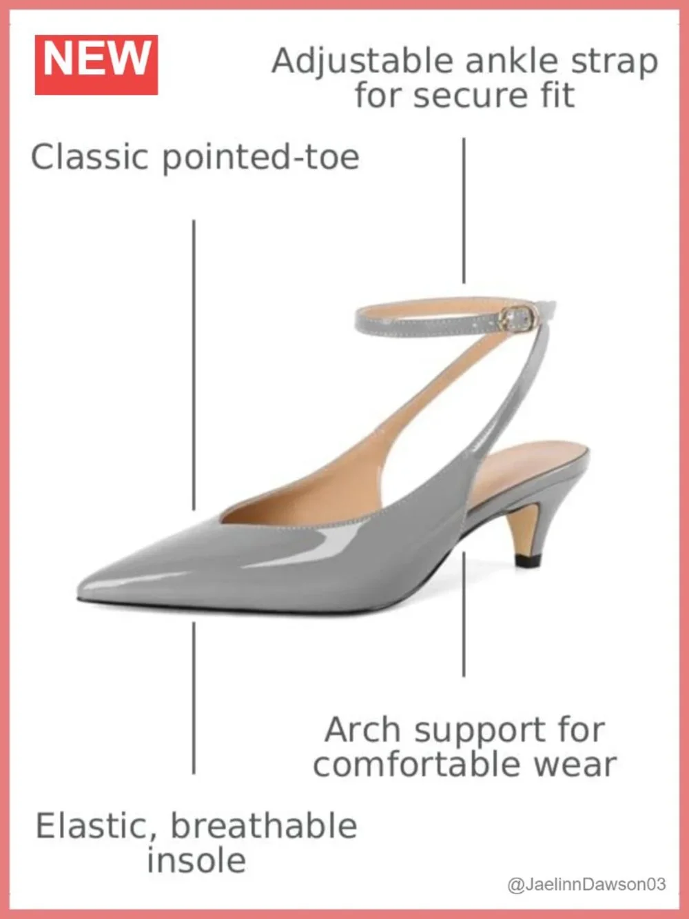 Women's Kitten Heel Slingback Pumps With Adjustable Ankle Strap, Pointed Toe,